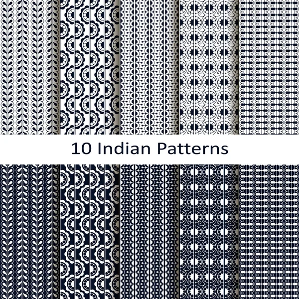 Безшовний векторний набір з десяти індійських лінійних геометричних візерунків. безшовний шаблон на панелі спостереження. дизайн для друку, текстилю, упаковки Векторна Графіка