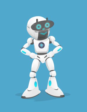 Mavi beyaz robot sevimli karakter.