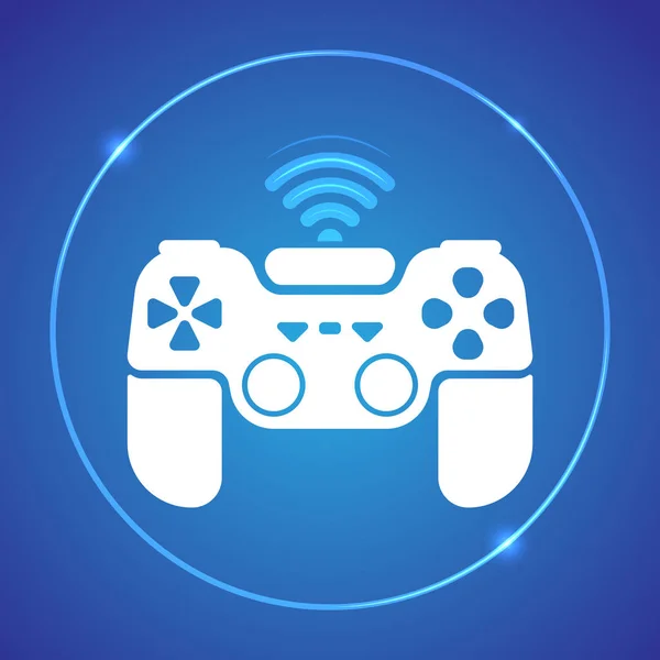 Witte Vector illustratie van het gamepad met Wi-Fi. Wit op blauw. — Stockvector