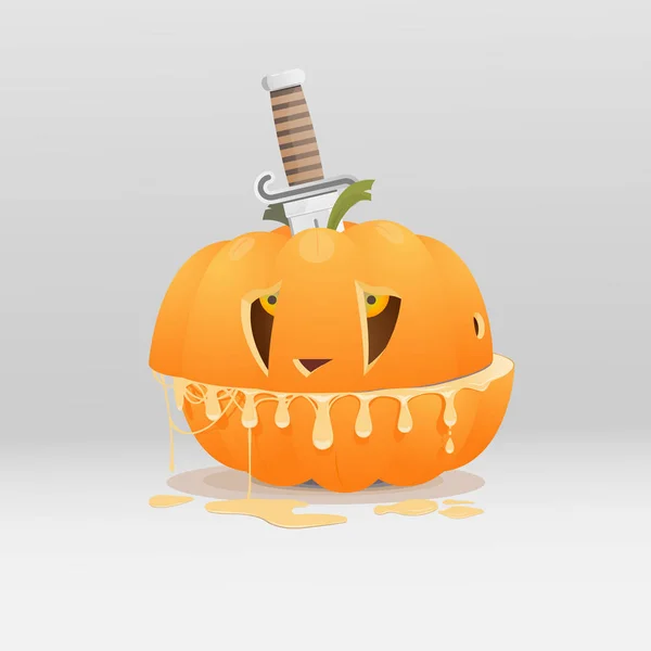 La mitad de la calabaza es con un cuchillo grande — Vector de stock