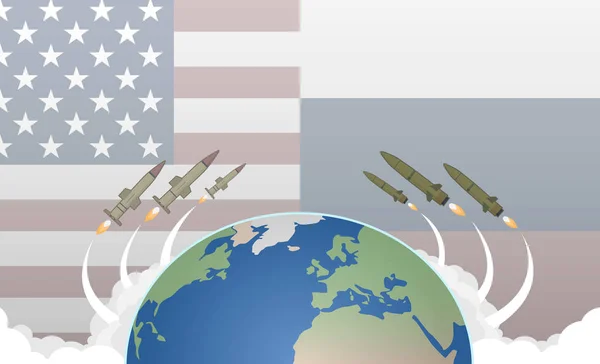 Ilustração vetorial de ataque de foguetes acima da terra . —  Vetores de Stock