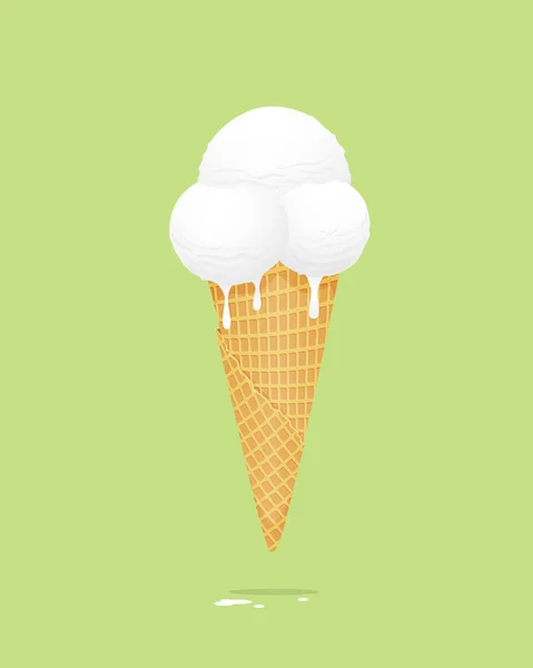 Vector illustration of white ice cream is just on a green background. — Stock Vector