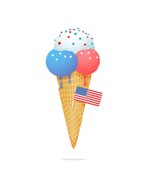 Η εικονογράφηση του παγωτού για τους υπηκόους των ΗΠΑ είναι μόνο σε λευκό φόντο. — Διανυσματικό Αρχείο