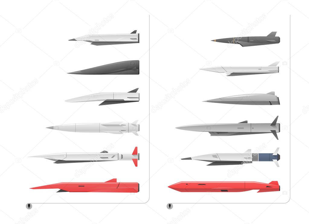 Vector illustration of hypersonic rockets on a white background.