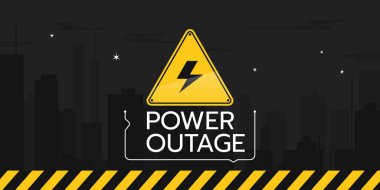 Vector illustration of the banner of a power outage with a warning sign the one is on the black background. clipart
