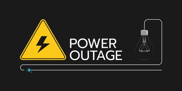 Vector illustration of the banner of a power cut with a warning sign it is on the black background. — Stock Vector