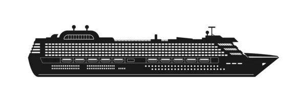 Die Schwarze Silhouette Des Kreuzfahrtschiffes Ist Isoliert Auf Weißem Hintergrund — Stockvektor