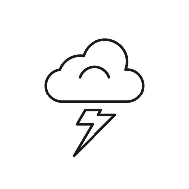 Hat biçiminde fırtına simgesi bulut ve şimşek sembolleri ile biri beyaz arkaplanda izole edilir..