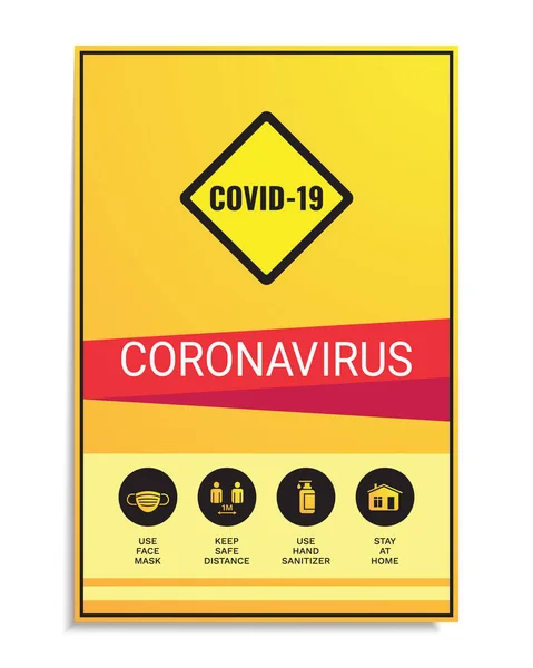 Ochranný Leták Koronavirové Hrozby Čtvercový Výstražný Znak Akronymem Covid Sadou — Stockový vektor