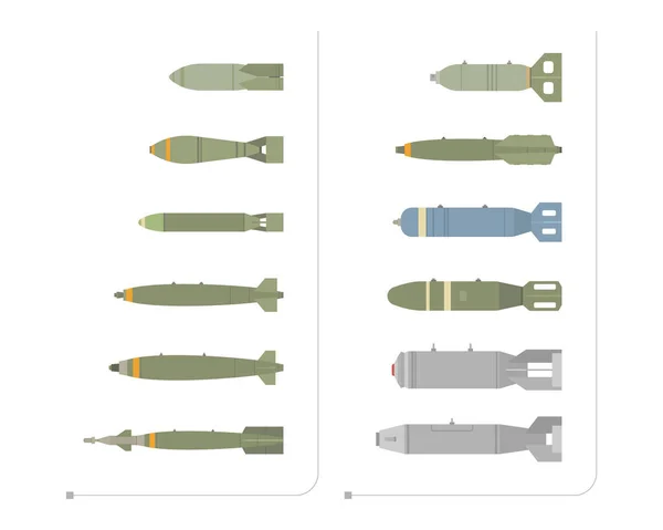 空中爆弾のセットは白い背景に隔離されています 爆弾のセットは異なる形と色を持っています ベクトル図 Eps — ストックベクタ