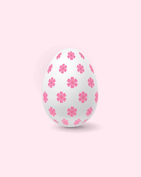 The vector illustration of an Easter egg with flower texture is in a vertical position. The egg is isolated on a slightly pink background.