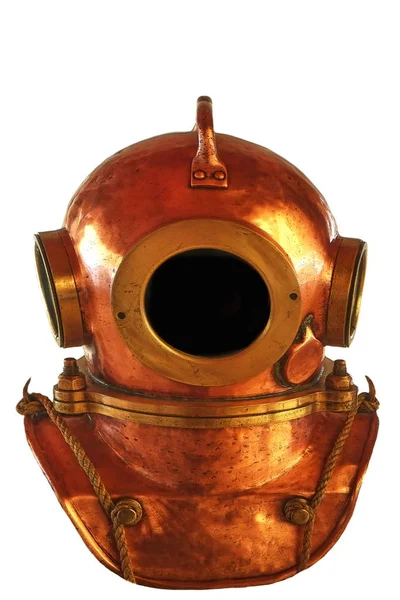 Old Diving Brass Helmet Isolated White Background Diver Retro Eq — Stock Photo, Image