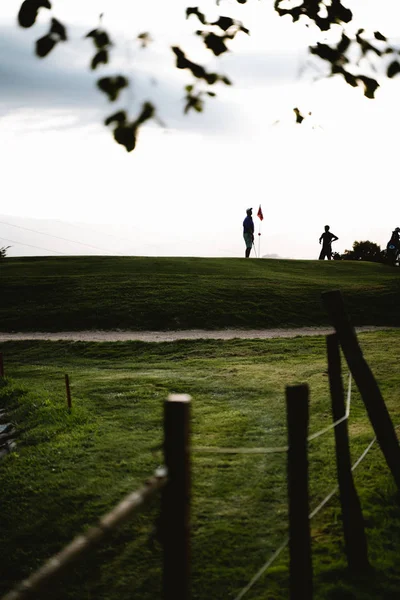 Два гольфиста наслаждаются игрой в солнечный день — стоковое фото