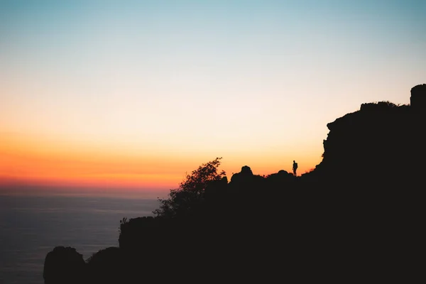 Silhueta Caminhante Solitário Durante Pôr Sol Jaizkibel País Basco — Fotografia de Stock