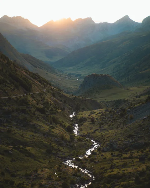 Meandering river at the bottom of a beautiful valley in Pyrenees, Spain