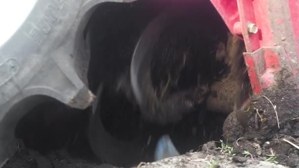 Cultivador Close Que Mói Solo Soltura Terra Antes Sementeira Sazonal — Vídeo de Stock