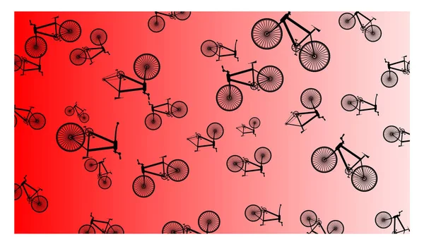 Fondo rojo a blanco con muchas bicicletas - ilustración vectorial — Archivo Imágenes Vectoriales