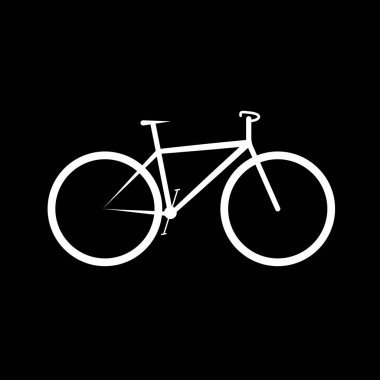 Siyah arkaplanda beyaz bisiklet simgesi - vektör illüstrasyonu
