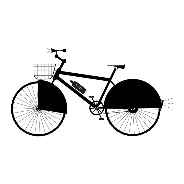 Bicicleta com cesta, chifre de som e proteção no sinal da roda — Vetor de Stock