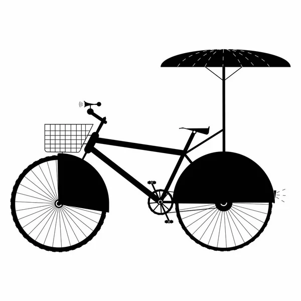 Bicicleta con paraguas, cesta y protección en la rueda - ilustración vectorial — Vector de stock