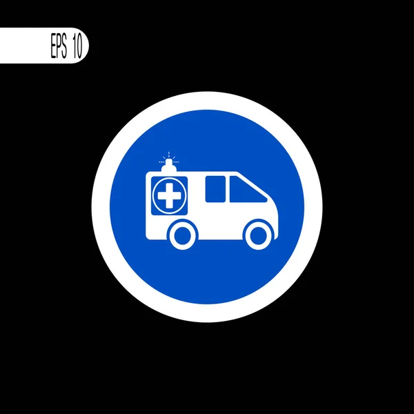 Signo redondo línea delgada blanca. Signo de ambulancia, icono - vector illust — Archivo Imágenes Vectoriales