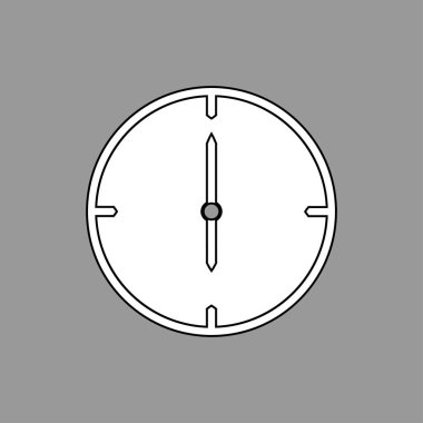Gri backgro üzerinde siyah ve beyaz ince çizgi saat simgesi (saat 6)