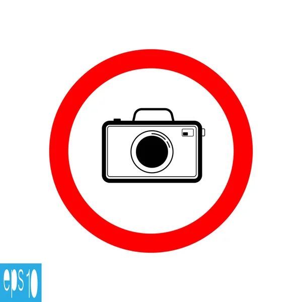 Black color photo camera icon , black thin line , inside red rou — Stock Vector