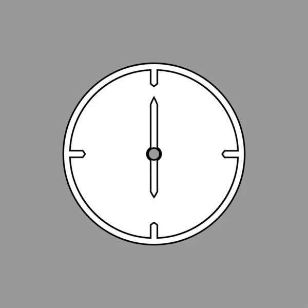 Icono de reloj de línea delgada blanco y negro (6 en punto) sobre fondo gris — Vector de stock