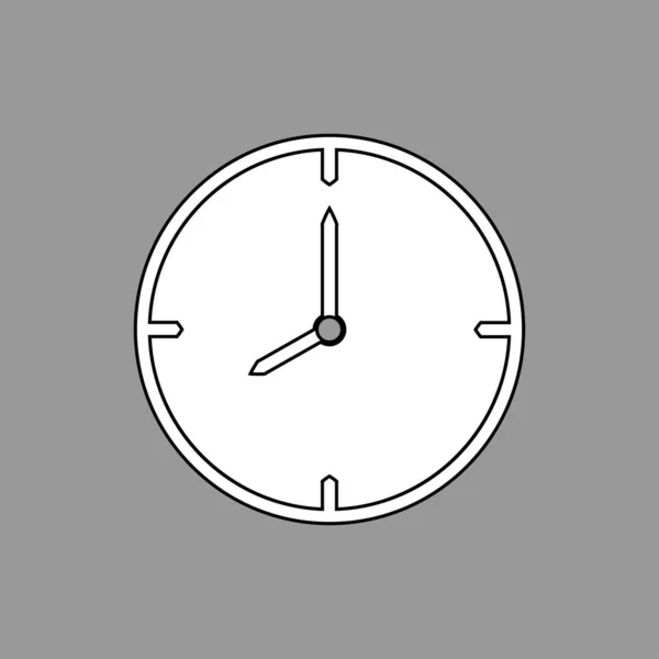 灰色のバックグロの白黒の細い線時計アイコン(8時) — ストックベクタ