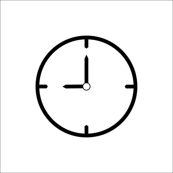 Schwarzes Thin Line Clock Icon (9 Uhr) - Vektorillustration — Stockvektor