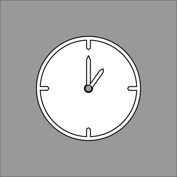 Icono de reloj de línea delgada blanco y negro (1 en punto) sobre fondo gris — Vector de stock