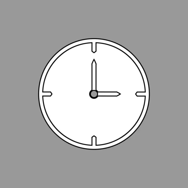 Icono negro de reloj de línea delgada sobre fondo gris (3 en punto) - vect — Vector de stock