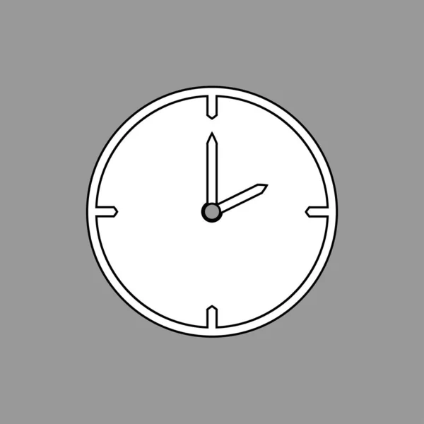 Black and white thin line clock icon (2 o'clock) on grey backgro — Stock Vector