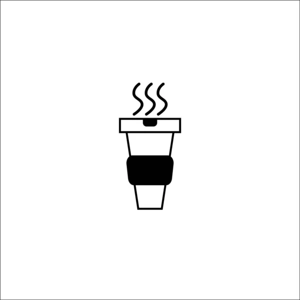 Sıcak kahve kağıt fincan simgesi siyah ince çizgi - vektör illüstrasyon — Stok Vektör
