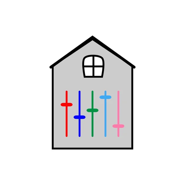 Icône house musique, maison avec égaliseur — Image vectorielle