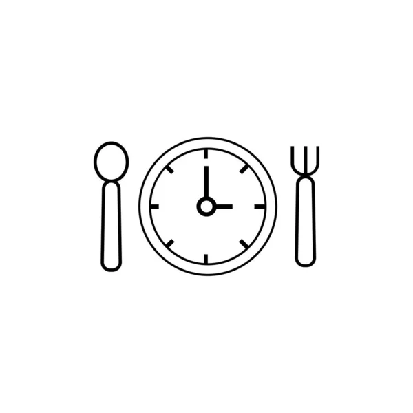 Γεύμα, πιρούνι ρολογιού και εικονίδιο κουταλιού — Διανυσματικό Αρχείο