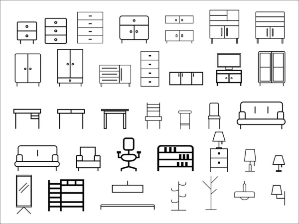 Ícone de mobiliário, conjunto de contorno interior - ilustrador vetorial —  Vetores de Stock