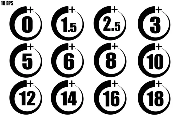 Ensemble d'icônes pour adultes (Plus de 0 +, 1,5 +, 2,5 +, 3 +, 5 +, 6 +, 8 +, 10 +, 1 — Image vectorielle