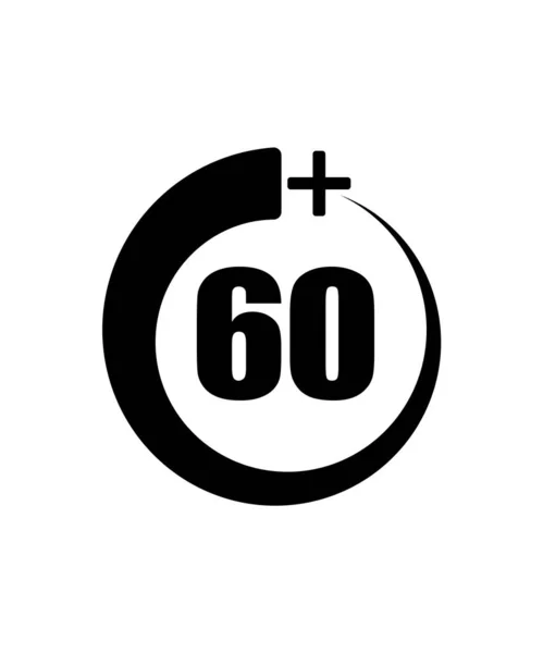 60 + icono, sign.Information icono de límite de edad - vector de ilustración — Vector de stock