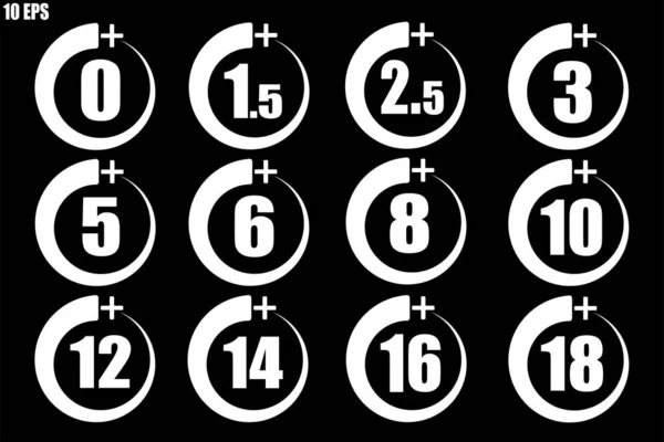 Set van volwassen iconen (meer dan 0 +, 1.5 +, 2.5 +, 3 +, 5 +, 6 +, 8 +, 10 +, 1 — Stockvector