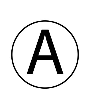 Herhangi bir çözücü işareti. Çamaşır sembolü. Daire işaretindeki A harfi