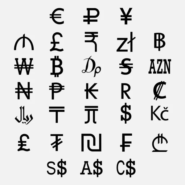 SET of WORLD CURRENCY SYMBOLS 02. Fundo branco — Vetor de Stock