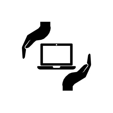 Teknik işaretine dikkat edin. Eller ve bilgisayar işareti. eps 10