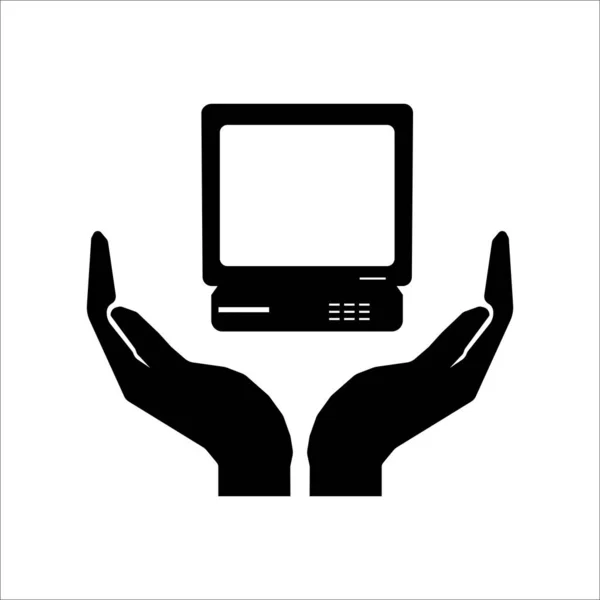 注意技术标志。手和台式计算机标志 — 图库矢量图片