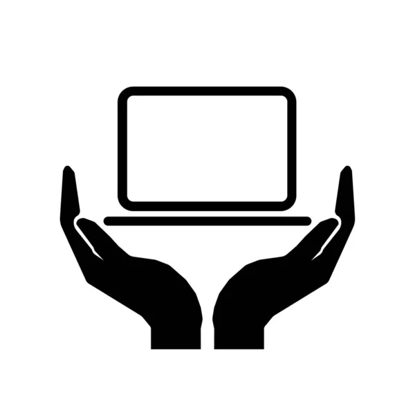 注意技术标志。手和笔记本电脑标志。10 埃普 — 图库矢量图片