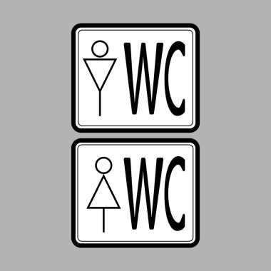 Wc (tuvalet) simgesi beyaz arka plan üzerinde siyah ince çizgi , adam ve wo