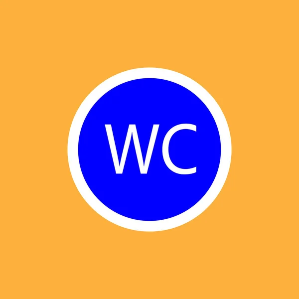 Wc (toilette) rundes Symbol, weißer dünner Strich auf blauem Hintergrund - vect — Stockvektor