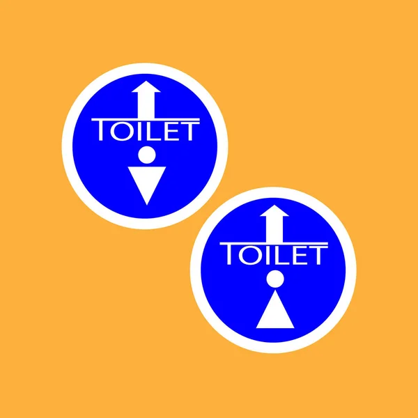 WC (WC) icône ronde avec flèche, ligne fine blanche sur fond bleu — Image vectorielle