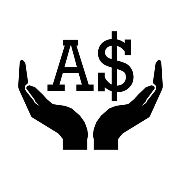 手和货币澳元符号 — 图库矢量图片