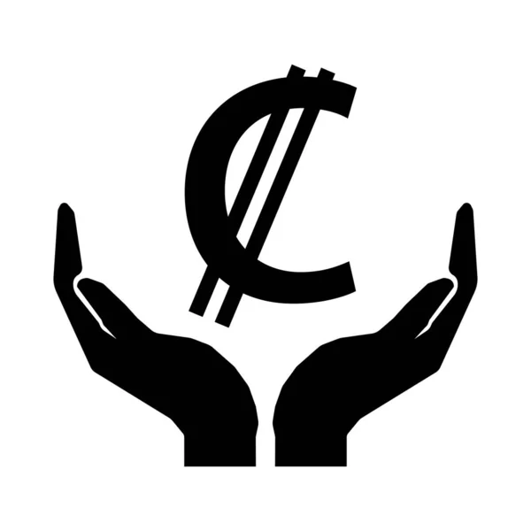 Hands and money currency COSTA RICA COLON sign. — Stock Vector